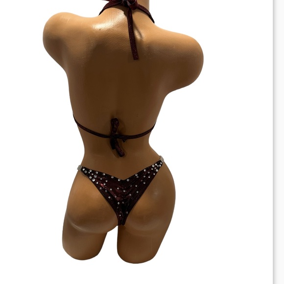 Red/Black competition bikini posing suit new pro-cut  handmade cup size 36B - Picture 4 of 5